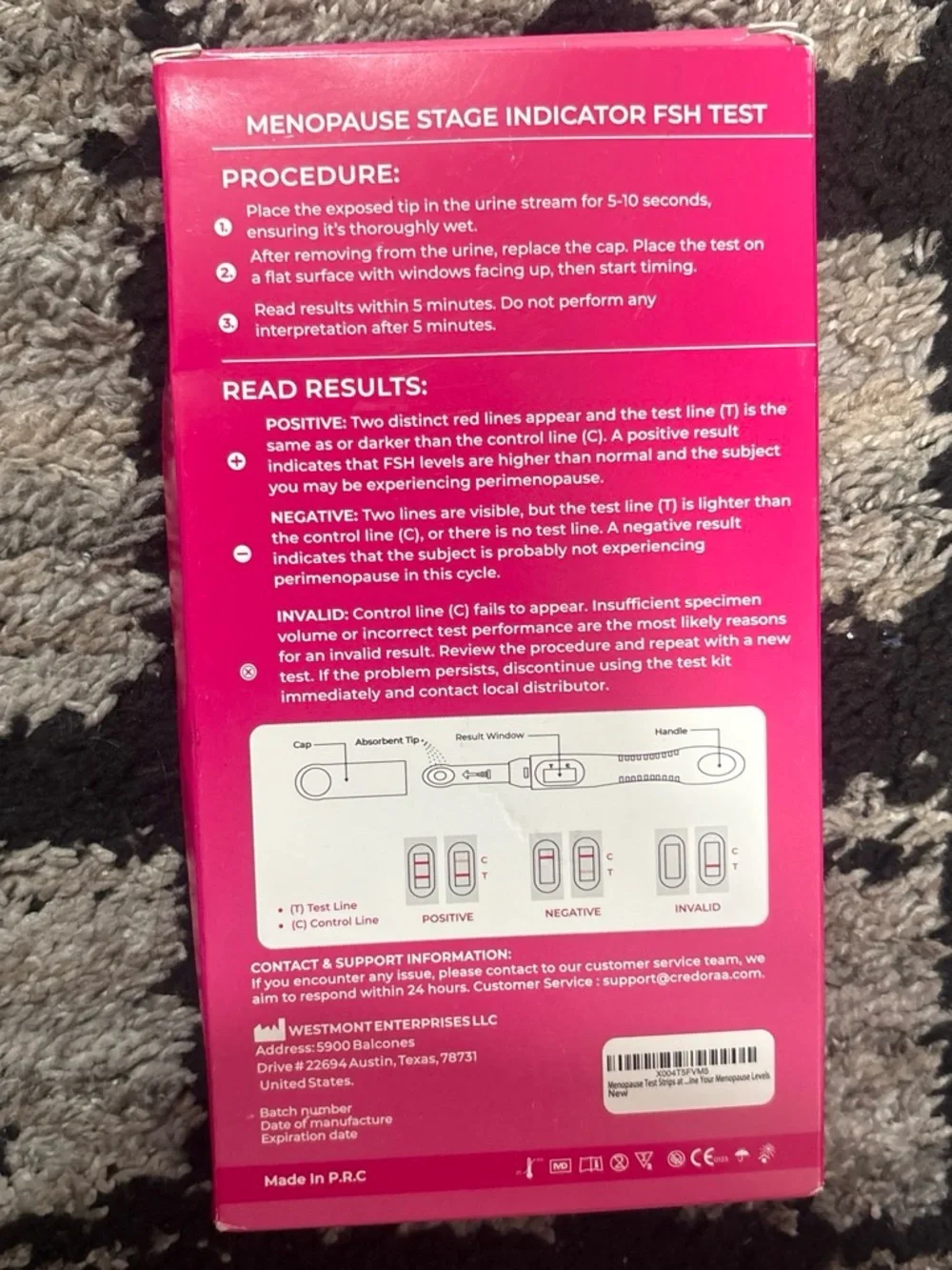 Menopause Stage Indicator FSH Test Box - White & Hot Pink